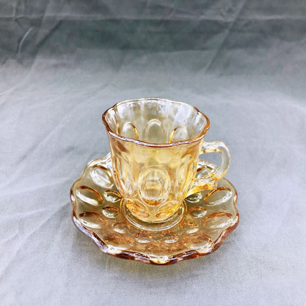 CD24电镀琥珀色晶玻璃杯碟 泡花茶杯 咖啡杯 带把茶具 套装