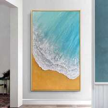 玄关手绘油画大气抽象油画大海海景日出立体羽毛装饰画走廊客厅画