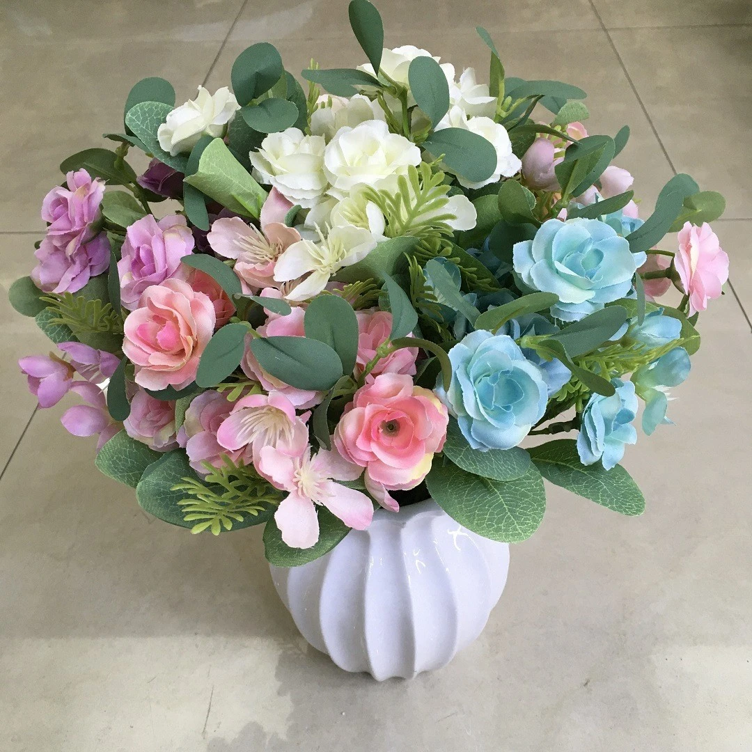 Simulated flower bouquet, 5-fork spring scenery, Korean rose, home decoration, artificial flower, wedding photography, set decoration and props detail image 2