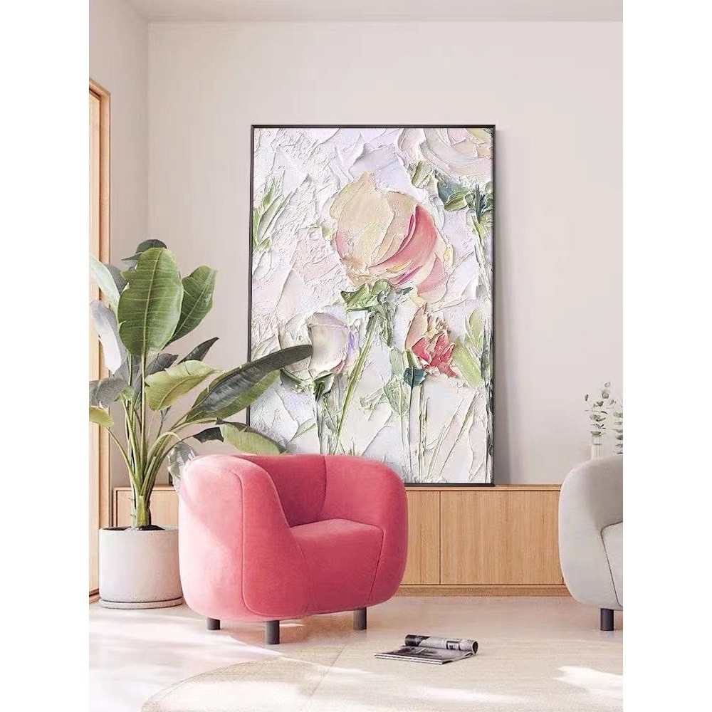 客厅装饰画玄关油画手绘落地画大幅抽象花卉简约北欧肌理挂画壁画详情4