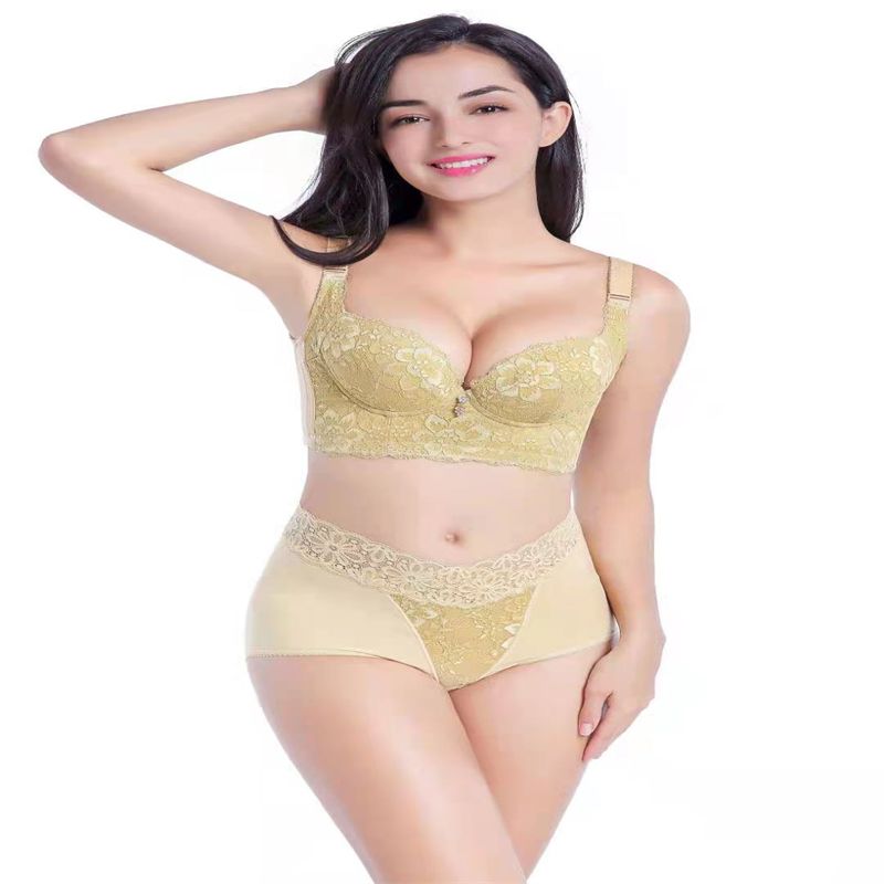 Small Chest Flat Bra Women's Bra Cover Super Thick Super Tight Anti-Sag Thickening Not Empty Cup Bra Set Specification drawing