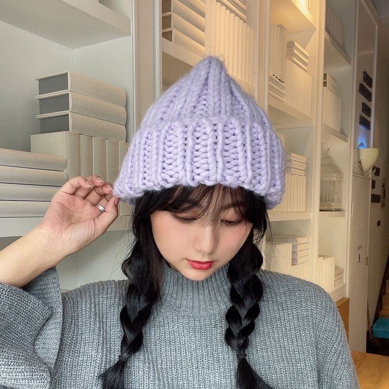 Autumn and winter handcrafted thick woolen hat, simple, fashionable and elegant. Iron label rolled-up hat, Japanese-style cold hat, European and American trendy ins full figure