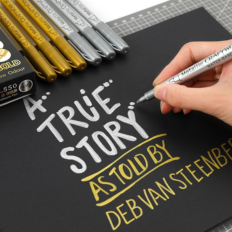 Metal gold and silver acrylic paint markers, paint pens and metal pens for rock paintings, stone, metal, ceramics, porcelain, glass, wood and fabric details Picture