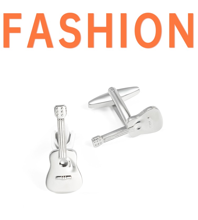 Wholesale silver guitar metal cufflinks in stock, cross-border export, popular on Amazon, custom-made French cufflinks detail image 1