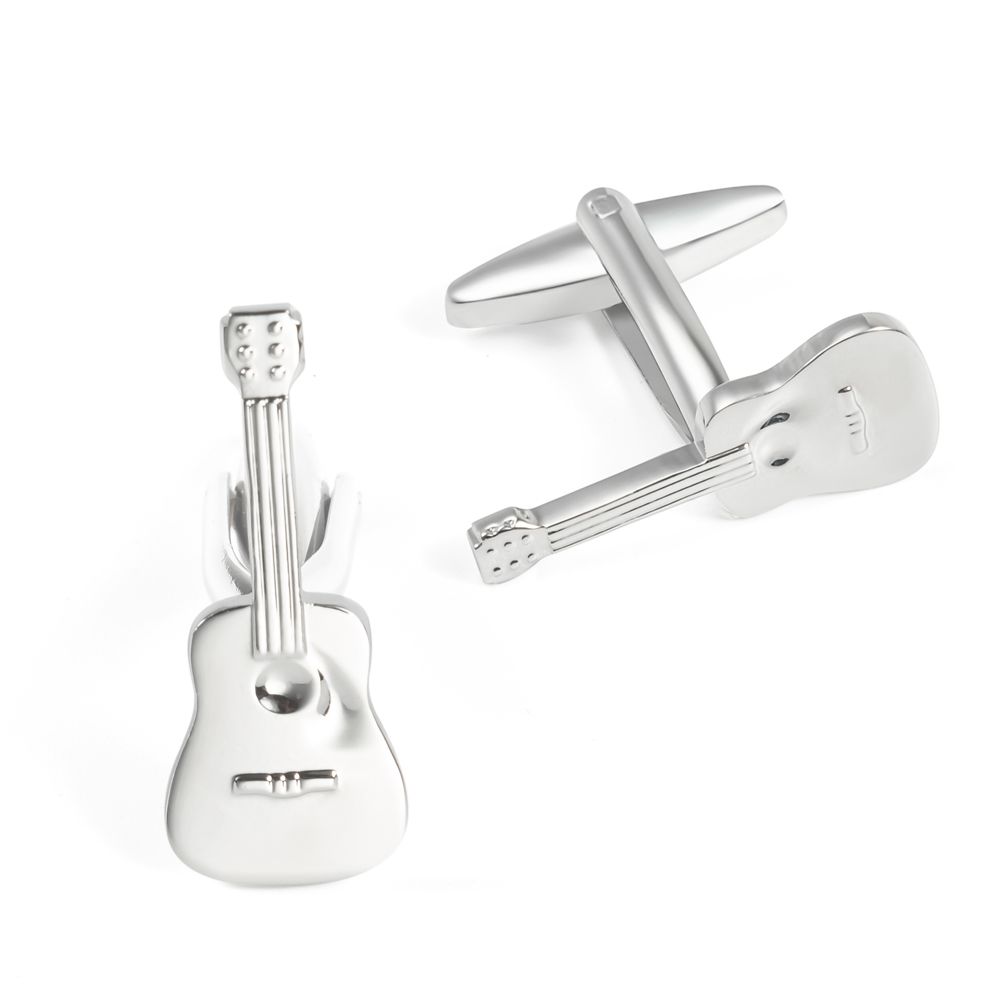 Wholesale silver guitar metal cufflinks in stock, cross-border export, popular on Amazon, custom-made French cufflinks Specification image