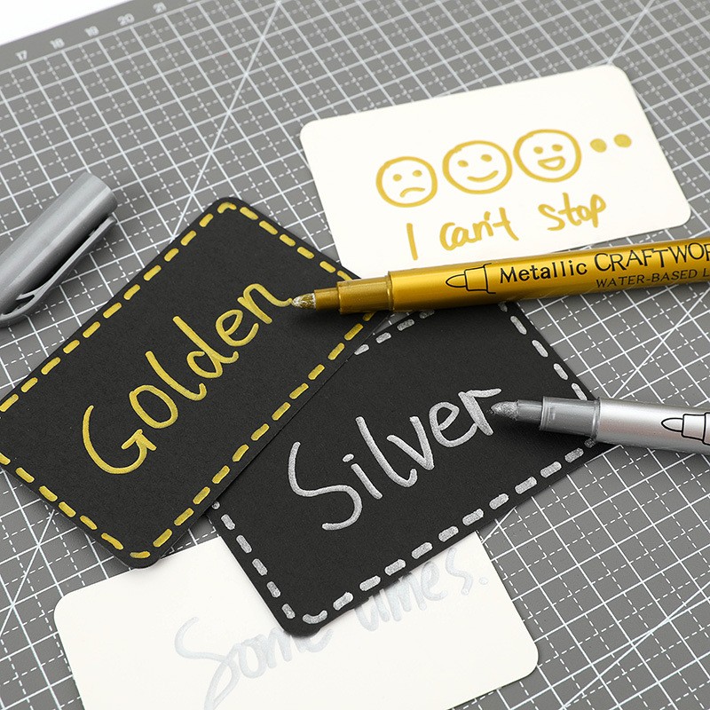 Metal gold and silver acrylic paint markers, paint pens and metal pens for rock paintings, stone, metal, ceramics, porcelain, glass, wood and fabric detail image 2