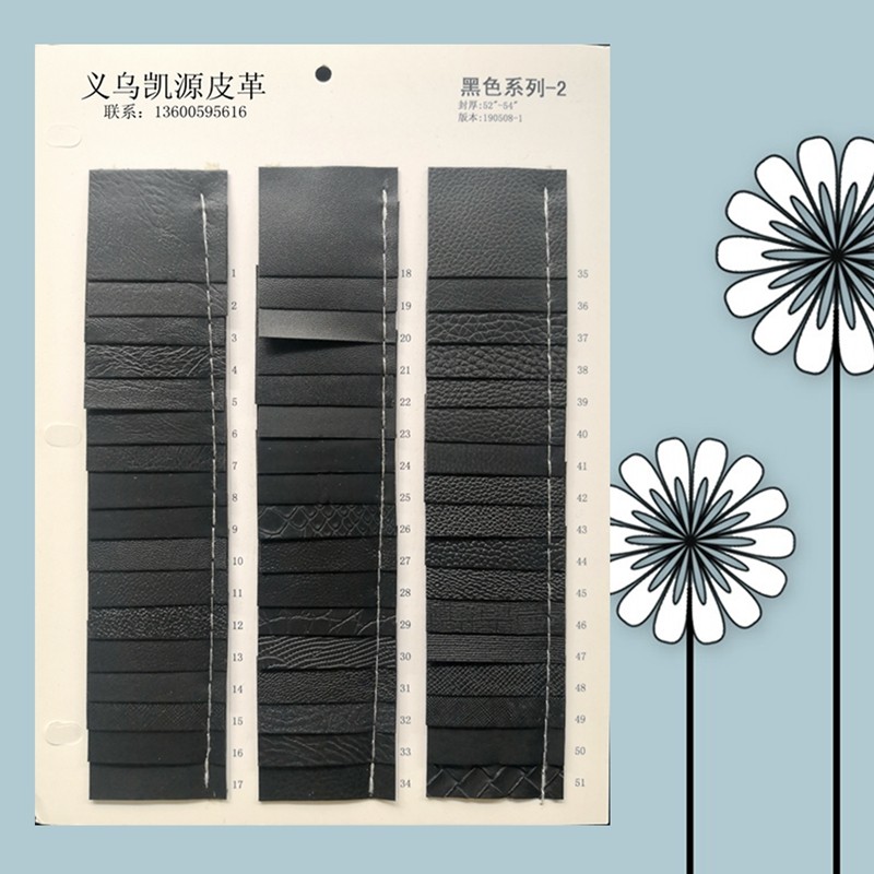 现货批发黑色拉毛底PVC人造革   各色花纹黑色便宜款杂料箱包面料详情图2