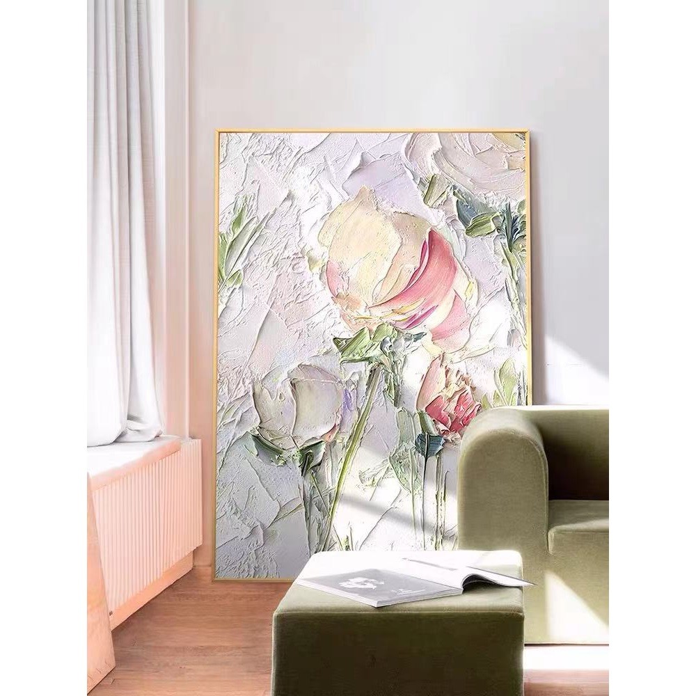 客厅装饰画玄关油画手绘落地画大幅抽象花卉简约北欧肌理挂画壁画详情1
