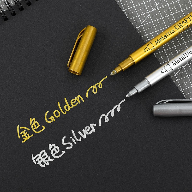 Metal gold and silver acrylic paint markers, paint pens and metal pens for rock paintings, stone, metal, ceramics, porcelain, glass, wood and fabric detail image 4