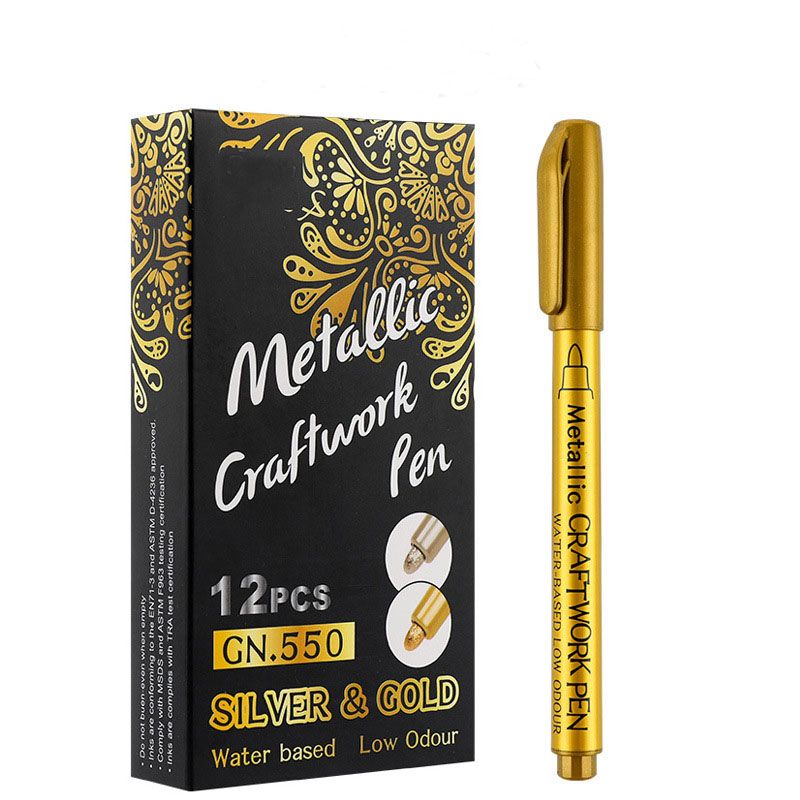 Metal gold and silver acrylic paint markers, paint pens and metal pens for rock paintings, stone, metal, ceramics, porcelain, glass, wood and fabric Item Picture