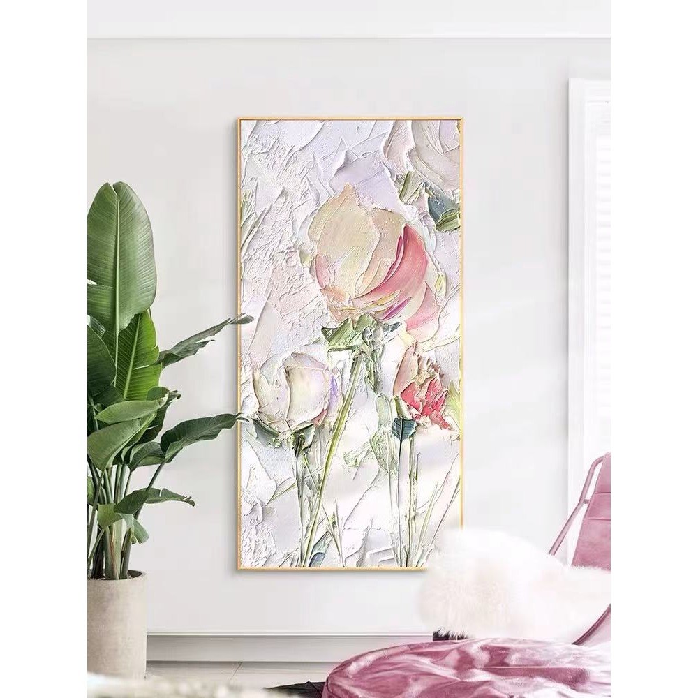 客厅装饰画玄关油画手绘落地画大幅抽象花卉简约北欧肌理挂画壁画详情2