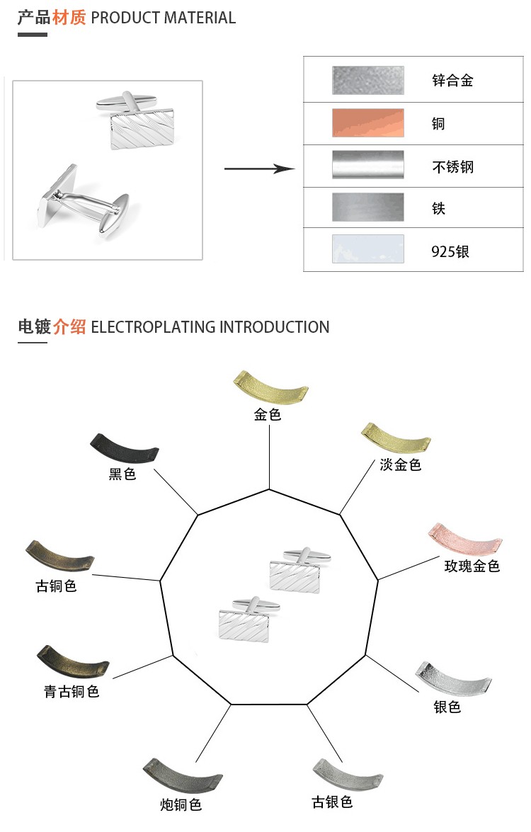 现货批发方形金属造型袖扣 跨境出口外贸亚马逊热销法式袖扣定制详情图4