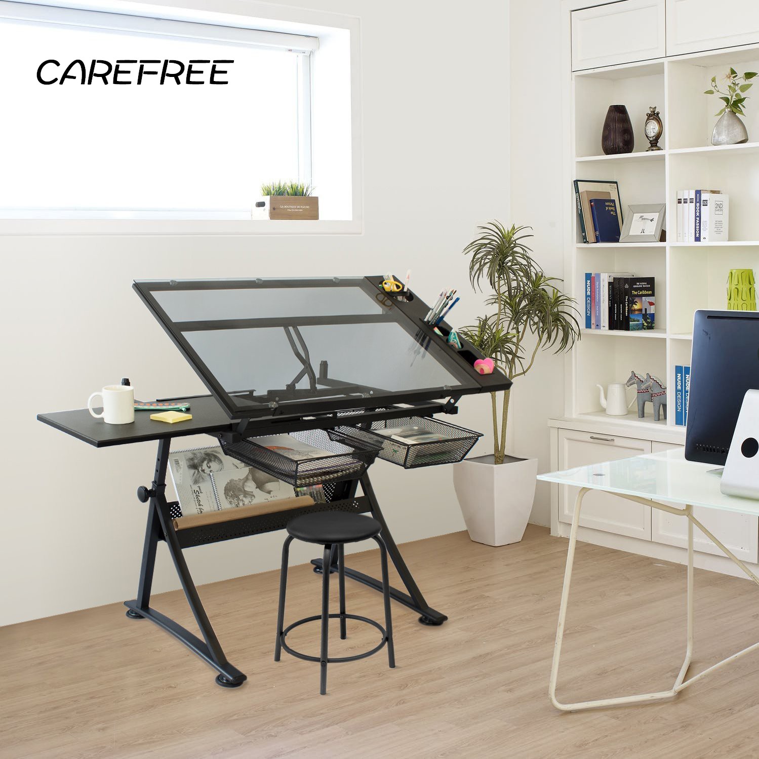 玻璃桌面学校家具可调节绘图滚动绘图桌绘画桌详情图1