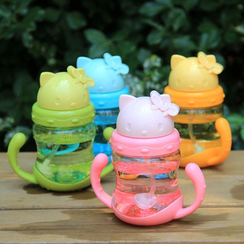 吸管杯1-3儿童喝水瓶宝宝吸管水杯学饮杯带手柄 