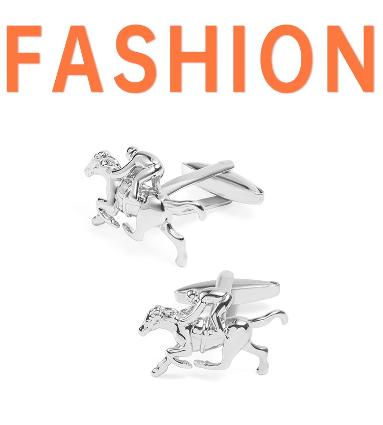 Custom-made high-end and fashionable French shirt cufflinks featuring popular horse racing metal from Europe and America detail image 1