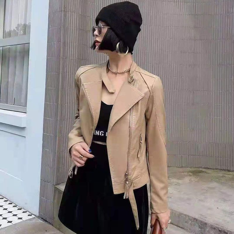 Short Korean-style motorcycle leather jacket for autumn 2021