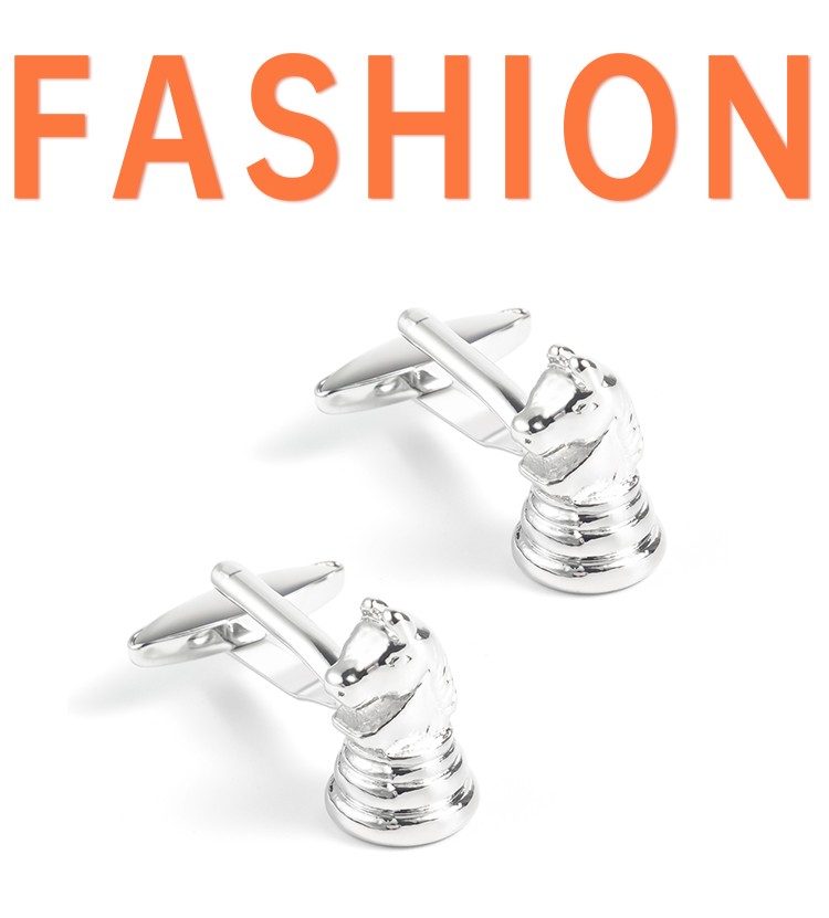 European and American cross-border best-selling chess horse metal cufflinks, high-end and fashionable French shirt cufflinks custom-made detail image 1