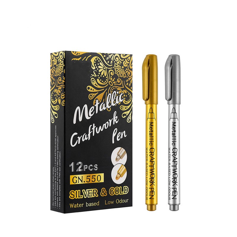 Metal gold and silver acrylic paint markers, paint pens and metal pens for rock paintings, stone, metal, ceramics, porcelain, glass, wood and fabric detail image 1
