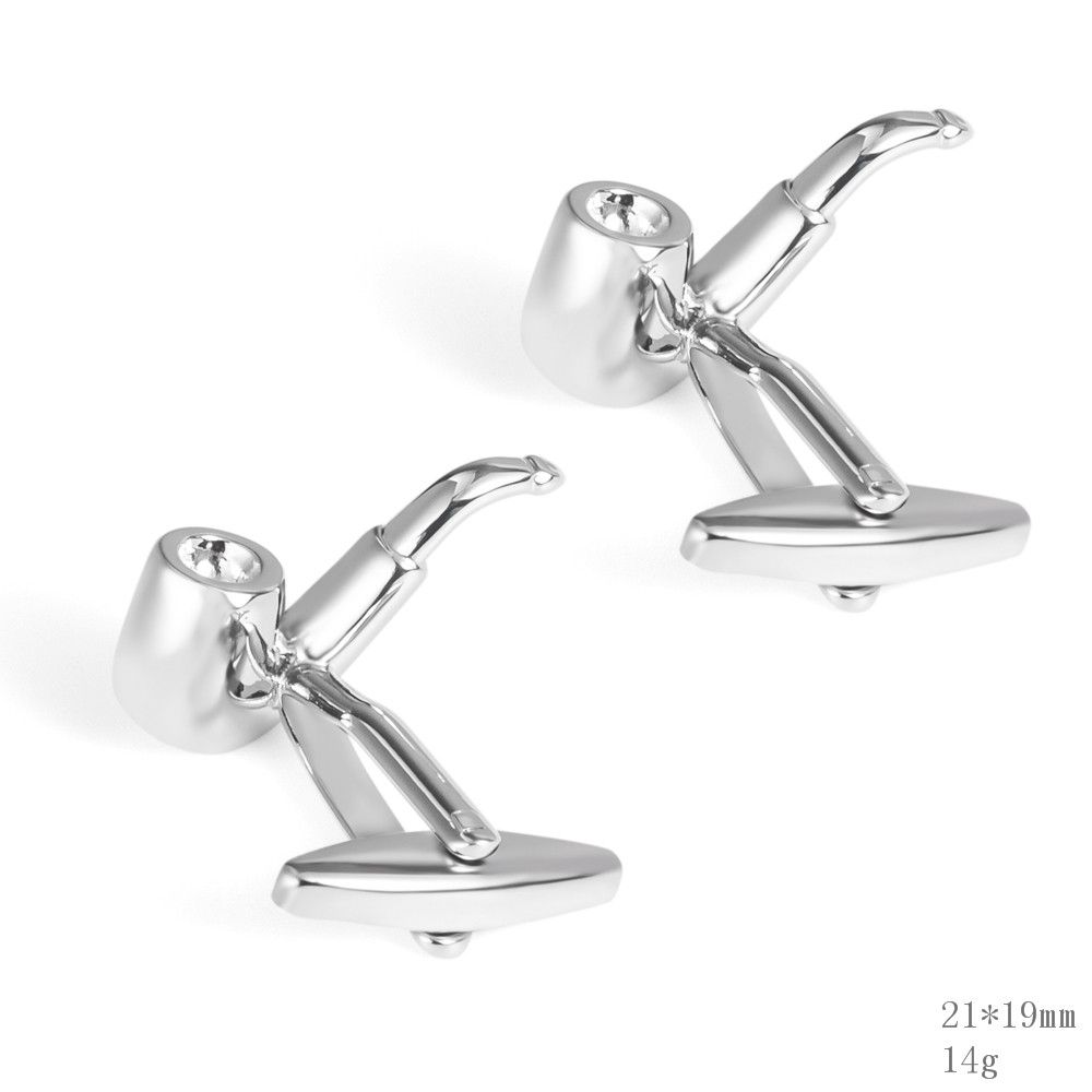Wholesale of fun pipe-shaped cufflinks with smooth metal cuffs and studs for men's French shirts Item Picture