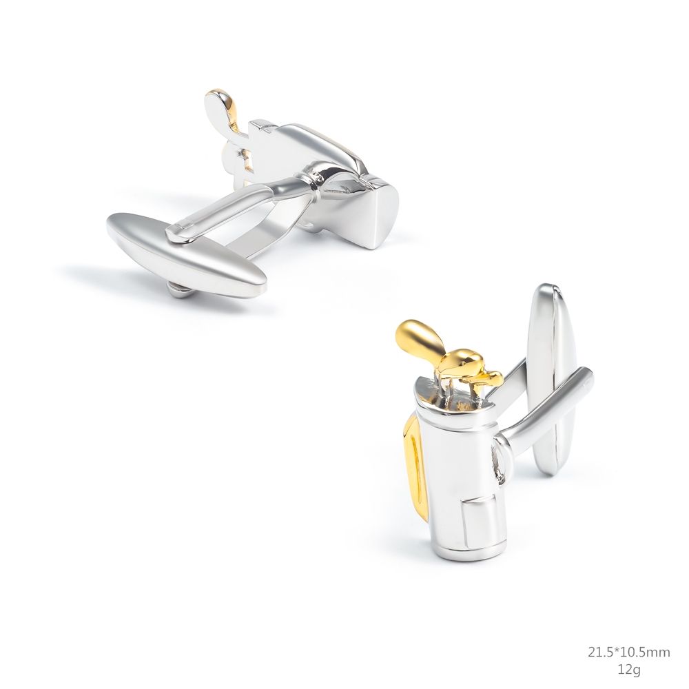 Gold and silver golf bag-shaped smooth cufflinks, metal cuffs with studs, men's French shirt cufflinks Application Scenario