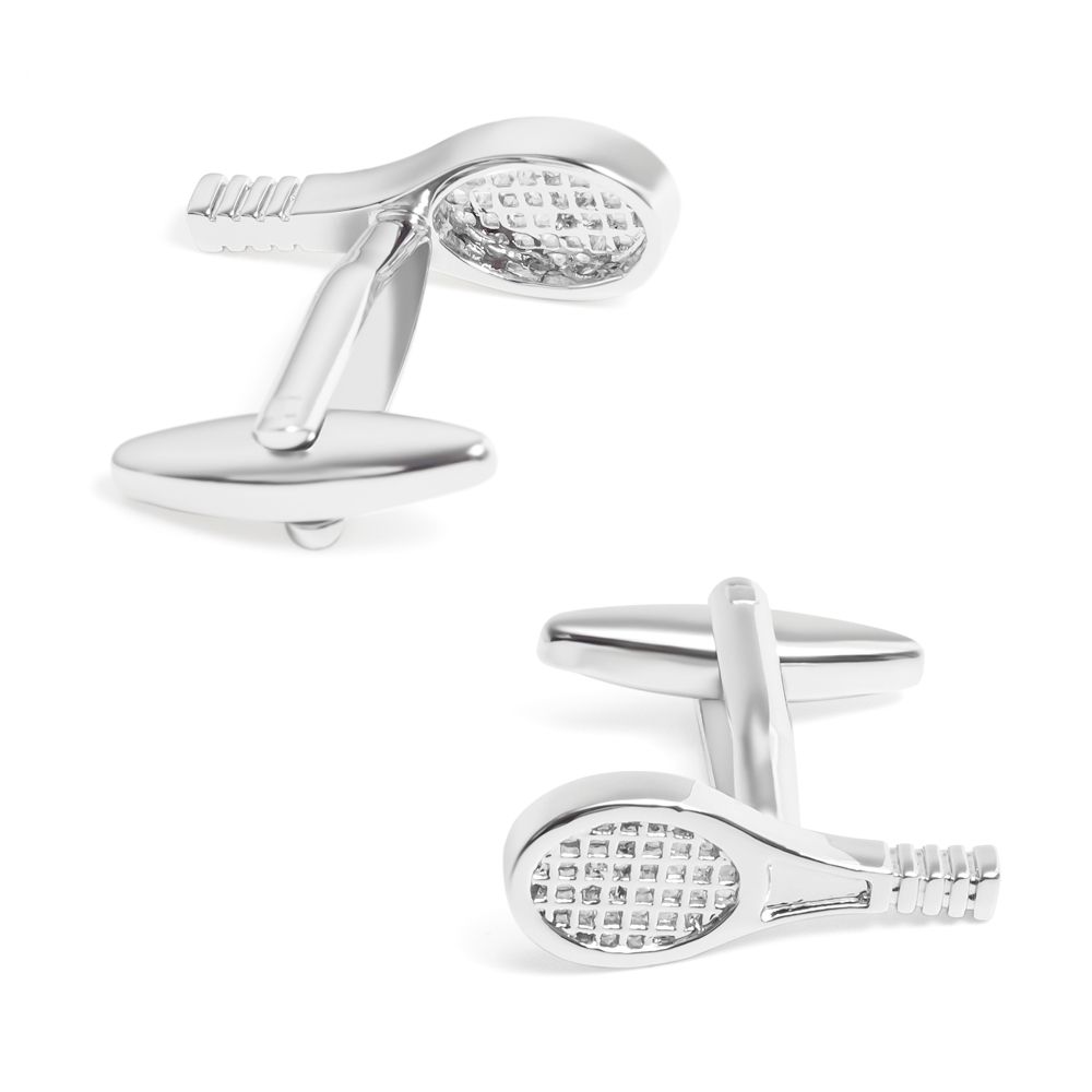In stock, there are fun tennis racket cufflinks with smooth metal cuffs and men's business casual French shirt cuffs Item Picture