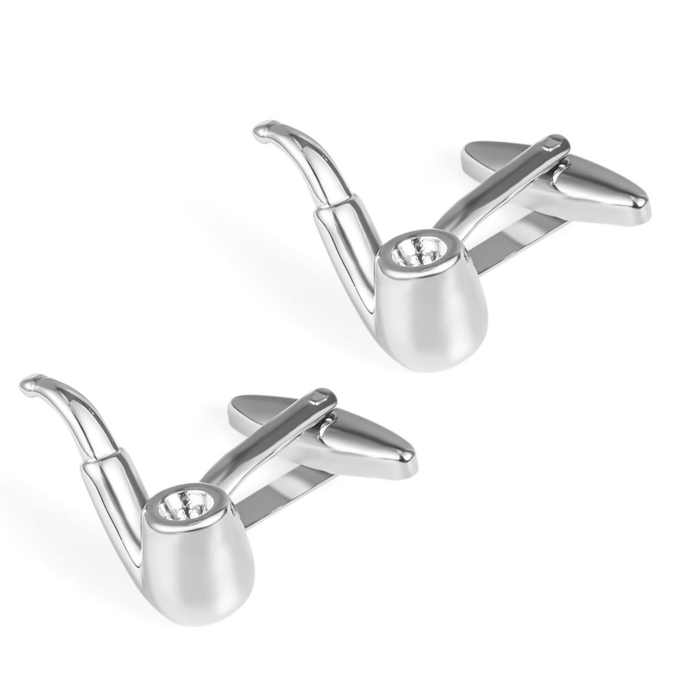 Wholesale of fun pipe-shaped cufflinks with smooth metal cuffs and studs for men's French shirts details Picture