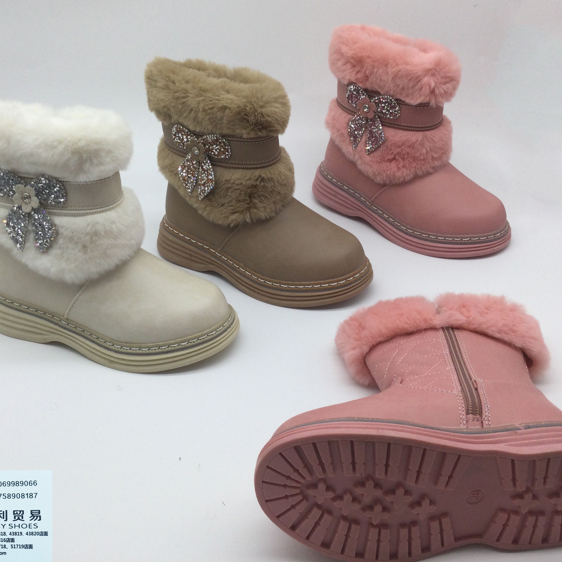 儿童冬鞋小孩棉靴子马丁靴短靴外贸女童雪地靴冬季新款加厚加绒54