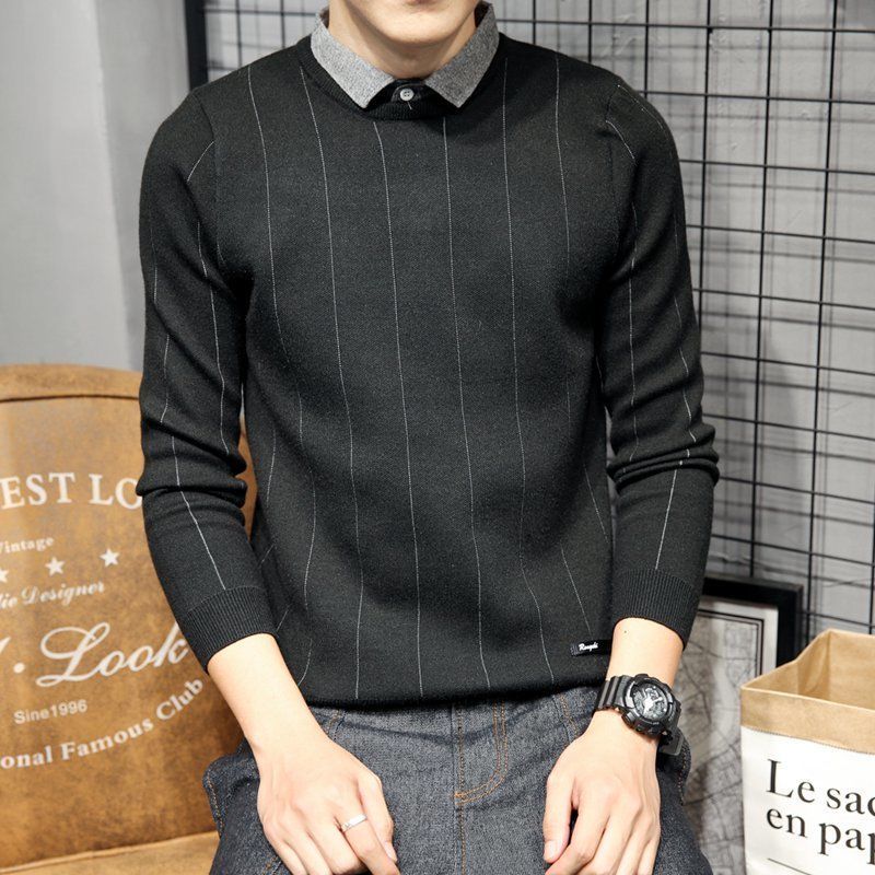 毛衣男圆领纯色春秋款内搭打底衫 秋冬季潮流毛线衣毛衫秋季针织衫84产品图