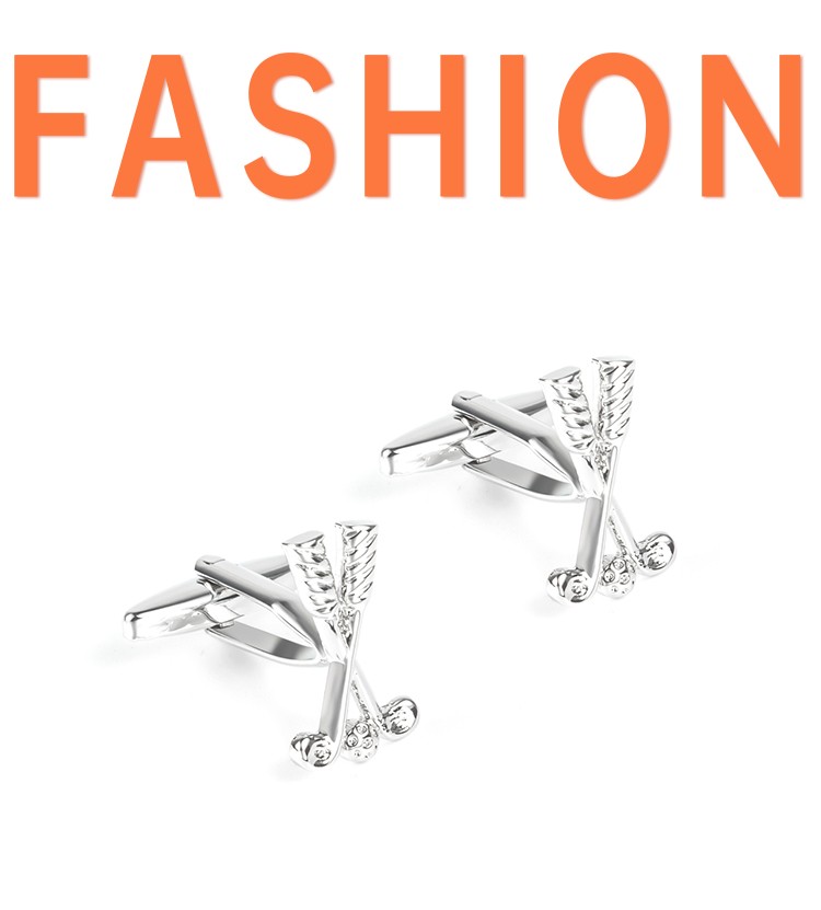 In stock, there are smooth cufflinks in the shape of golf clubs, plain metal cuffs with studs, and men's French shirt cufflinks detail image 1