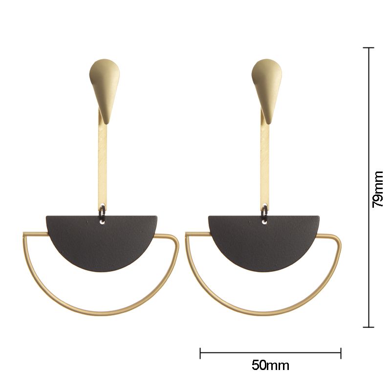 4373几何型半圆耳环冷淡风镀金耳环黑金欧美复古大号耳坠ins风耳饰品