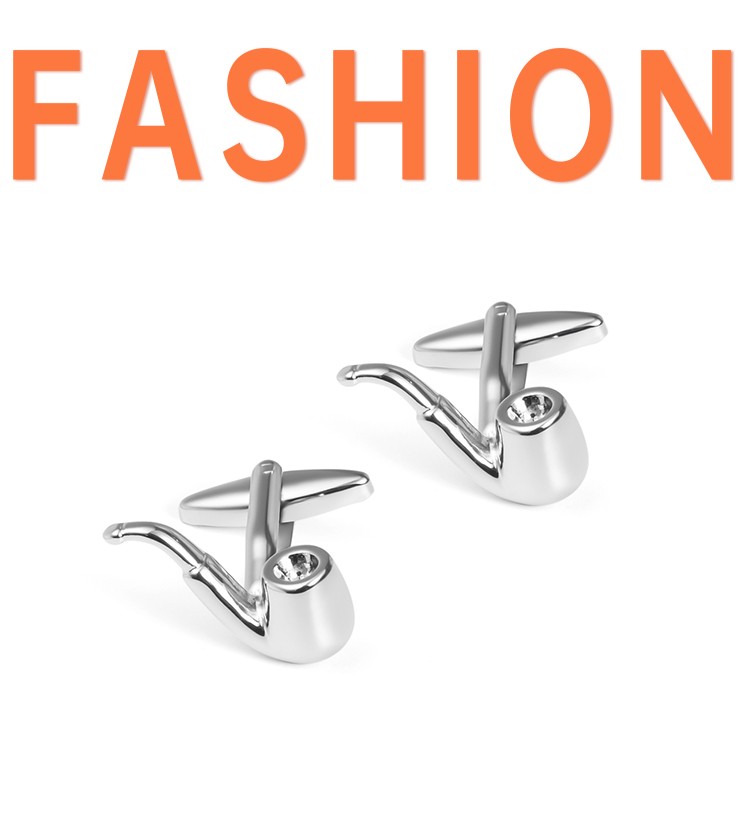 Wholesale of fun pipe-shaped cufflinks with smooth metal cuffs and studs for men's French shirts detail image 1