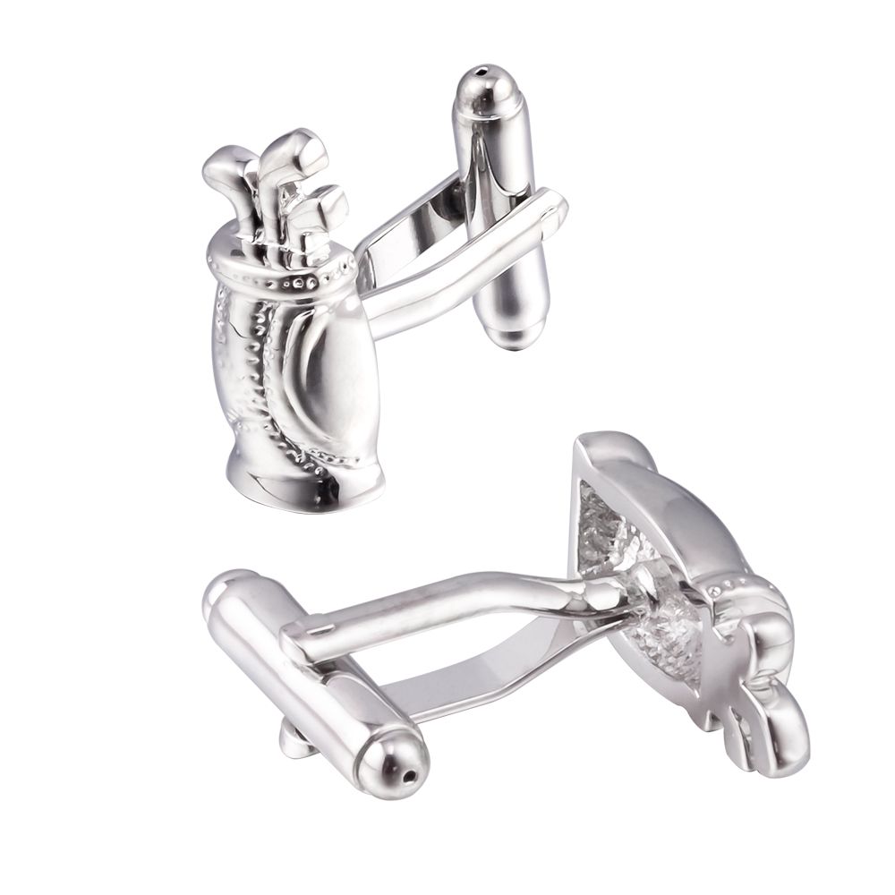 Ready-made golf bag-shaped smooth cufflinks, plain metal cuffs with studs, men's French shirt cufflinks Specification image