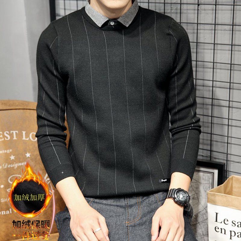 毛衣男圆领纯色春秋款内搭打底衫 秋冬季潮流毛线衣毛衫秋季针织衫89