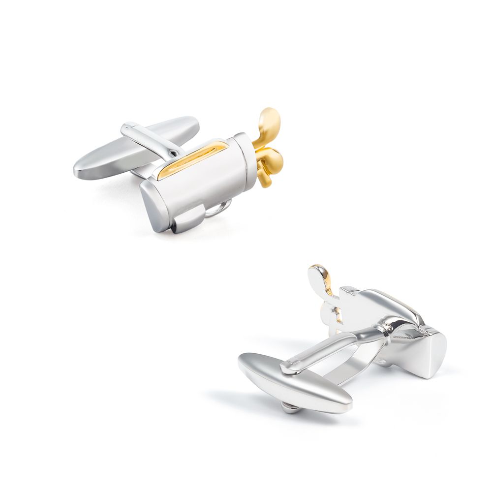 Gold and silver golf bag-shaped smooth cufflinks, metal cuffs with studs, men's French shirt cufflinks Specification image