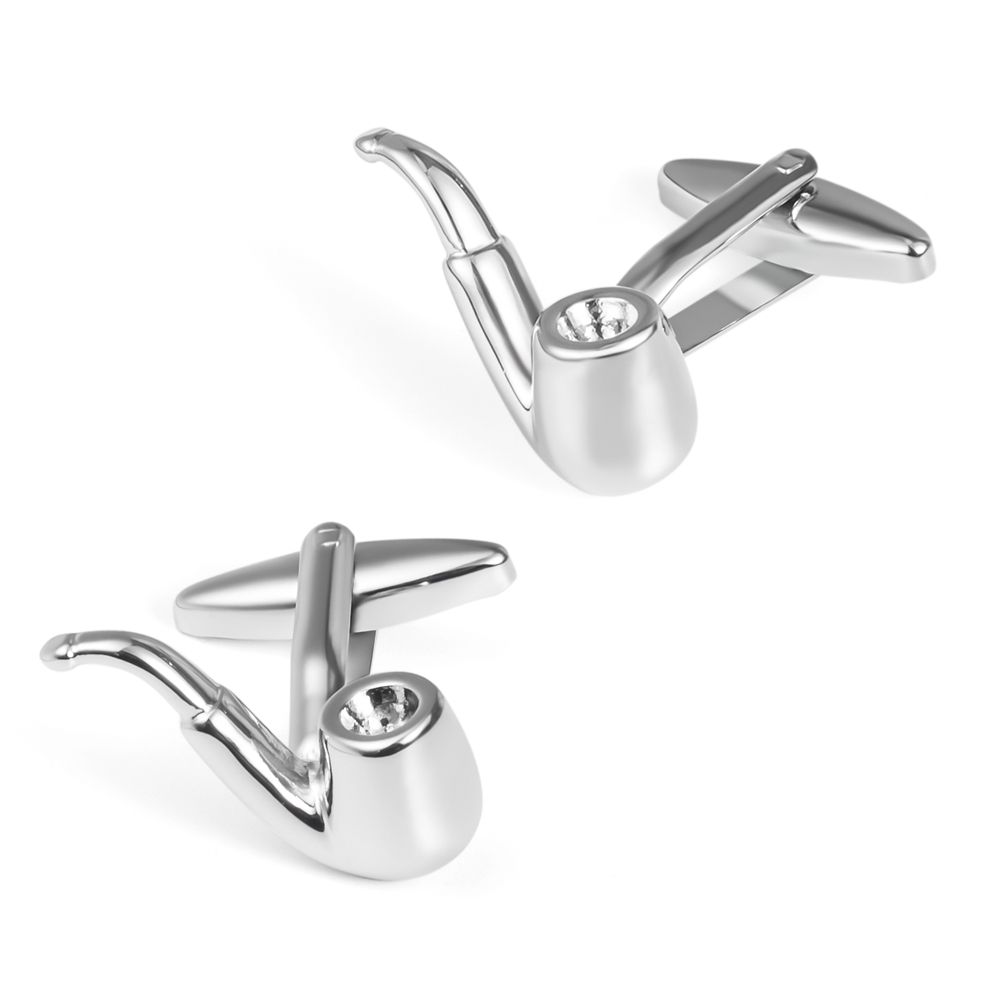 Wholesale of fun pipe-shaped cufflinks with smooth metal cuffs and studs for men's French shirts Specification image