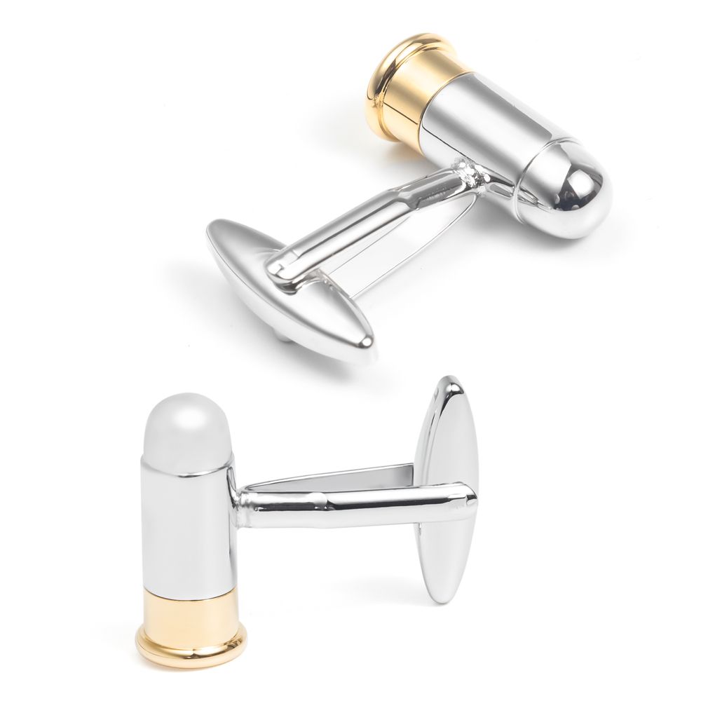 In stock, there are fun bullet-shaped, smooth, plain metal cuff buttons and cufflinks for men's French shirts