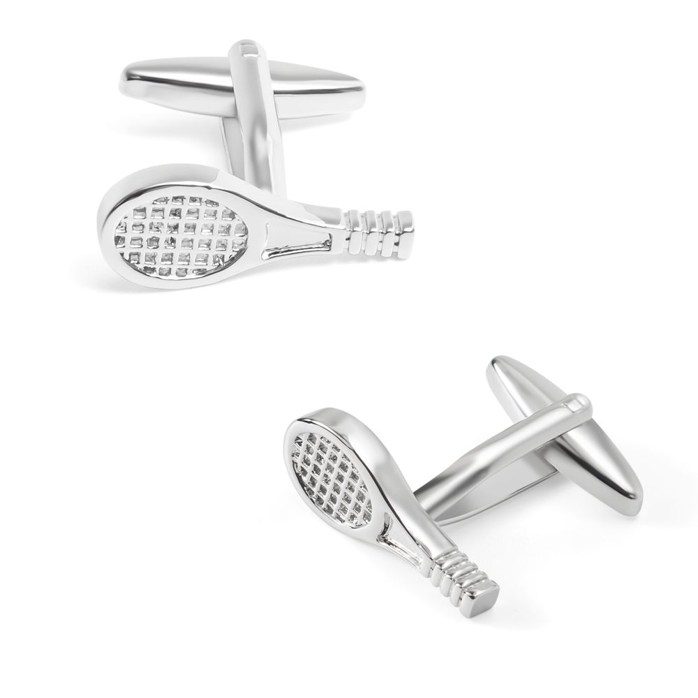 In stock, there are fun tennis racket cufflinks with smooth metal cuffs and men's business casual French shirt cuffs Specification image