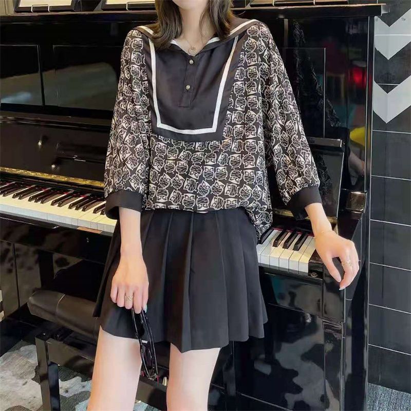 Korean Version Of Long Loose Thin Thin Chiffon Summer New Fashion Casual V-Neck Women's Dress 107