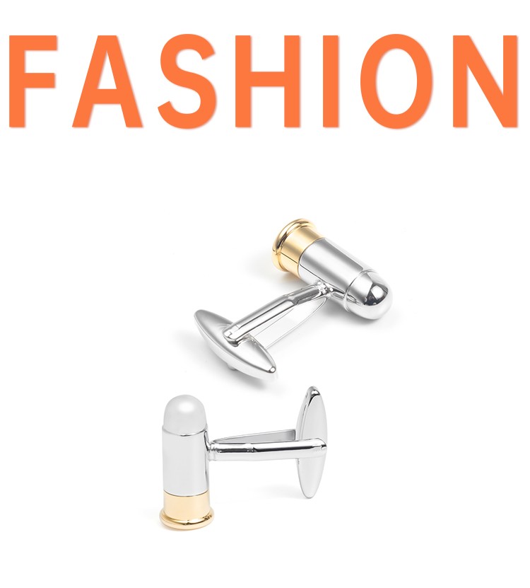In stock, there are fun bullet-shaped, smooth, plain metal cuff buttons and cufflinks for men's French shirts detail image 1