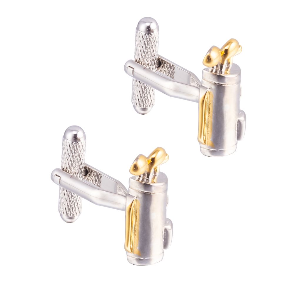 Gold and silver golf bag-shaped smooth cufflinks, metal cuffs with studs, men's French shirt cufflinks Item Picture