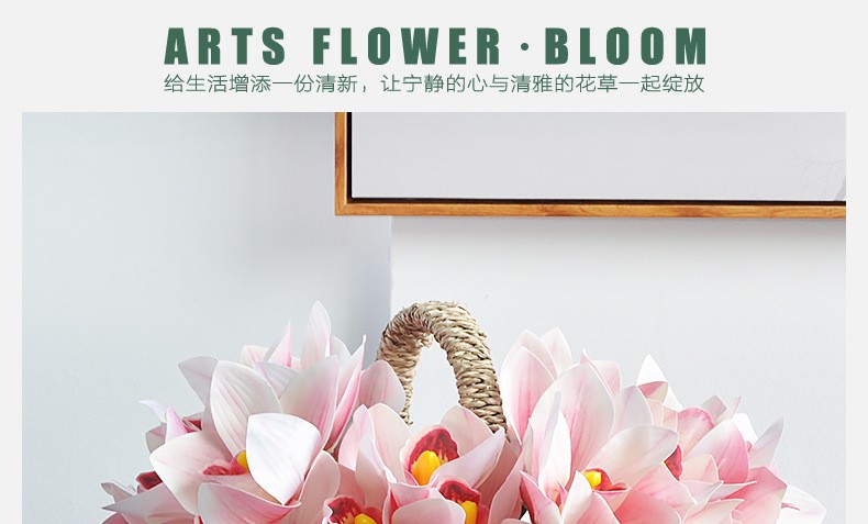 Simulated flower bouquets of Cymbidium goeringii, 4-head hand-tied Cymbidium goeringii 3D printed high-end silk flowers for home soft decoration and arrangement wholesale detail image 2