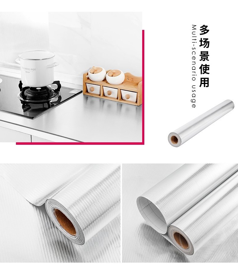 Striped anti-oil fume stickers, kitchen anti-splash stickers, self-adhesive aluminum foil contact paper, waterproof and heat-resistant wallpaper stickers, suitable for kitchen drawer linings, shelf linings, countertops and stoves, 3m*60cm detail image 9