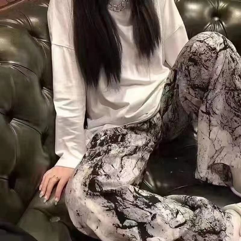 High-waisted women's sportswear pants for autumn, loose and drape, elastic cotton pants, straight leg slimming, floor-length casual wide-leg trousers, product number XF050