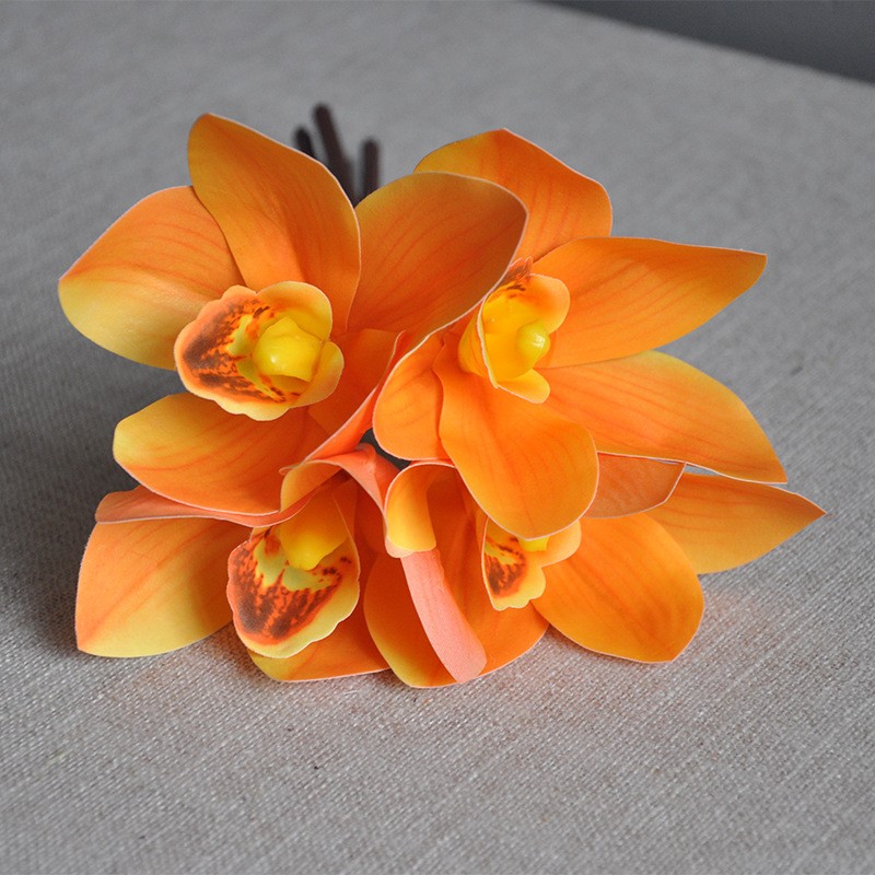 Simulated flower bouquets of Cymbidium goeringii, 4-head hand-tied Cymbidium goeringii 3D printed high-end silk flowers for home soft decoration and arrangement wholesale detail image 18