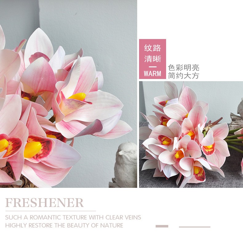 Simulated flower bouquets of Cymbidium goeringii, 4-head hand-tied Cymbidium goeringii 3D printed high-end silk flowers for home soft decoration and arrangement wholesale detail image 6