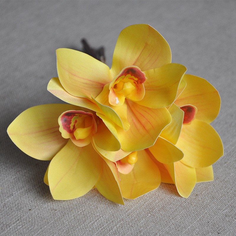 Simulated flower bouquets of Cymbidium goeringii, 4-head hand-tied Cymbidium goeringii 3D printed high-end silk flowers for home soft decoration and arrangement wholesale detail image 20