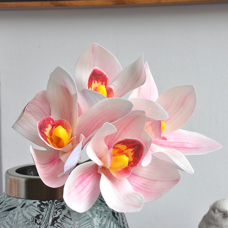 Simulated flower bouquets of Cymbidium goeringii, 4-head hand-tied Cymbidium goeringii 3D printed high-end silk flowers for home soft decoration and arrangement wholesale Specification image