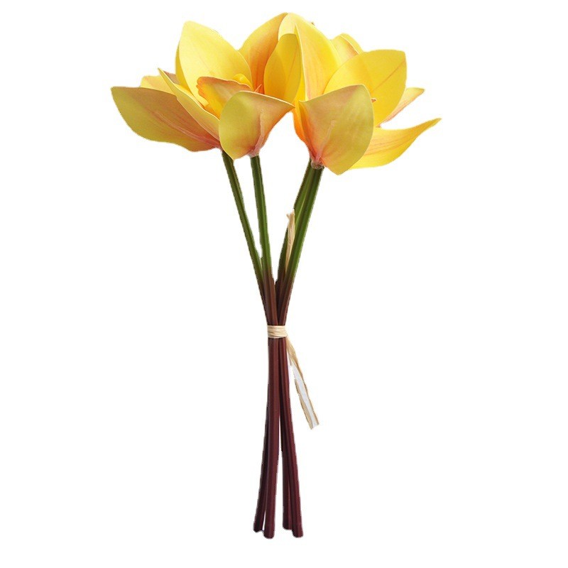 Simulated flower bouquets of Cymbidium goeringii, 4-head hand-tied Cymbidium goeringii 3D printed high-end silk flowers for home soft decoration and arrangement wholesale detail image 13