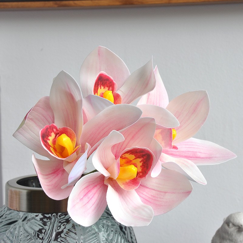 Simulated flower bouquets of Cymbidium goeringii, 4-head hand-tied Cymbidium goeringii 3D printed high-end silk flowers for home soft decoration and arrangement wholesale detail image 19