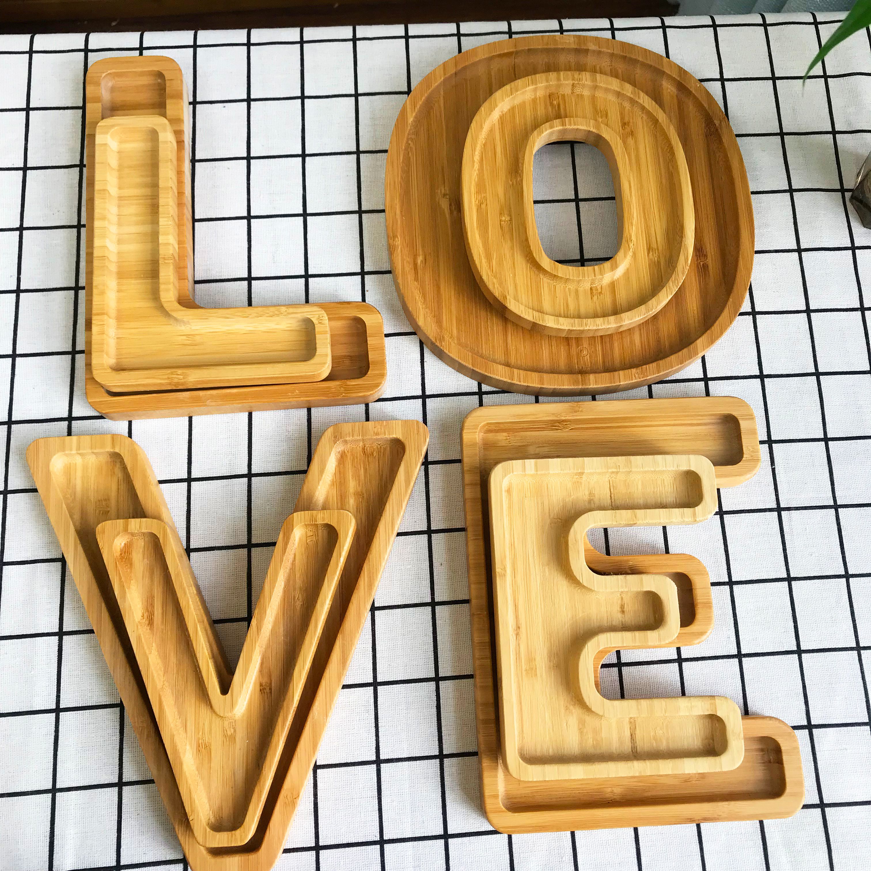 楠竹字母造型托盘干果盘LOVE水果盘创意竹制收纳整理盘子细节图